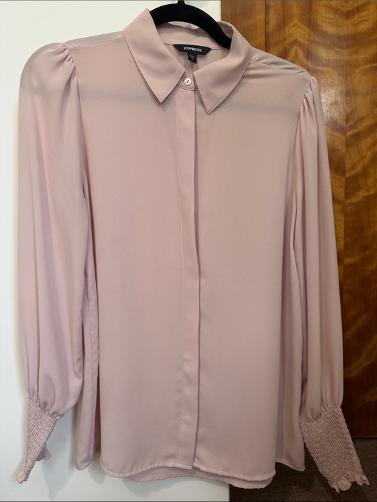 Express Tops - Express Pale Pink Long-Sleeve Button-Down Blouse